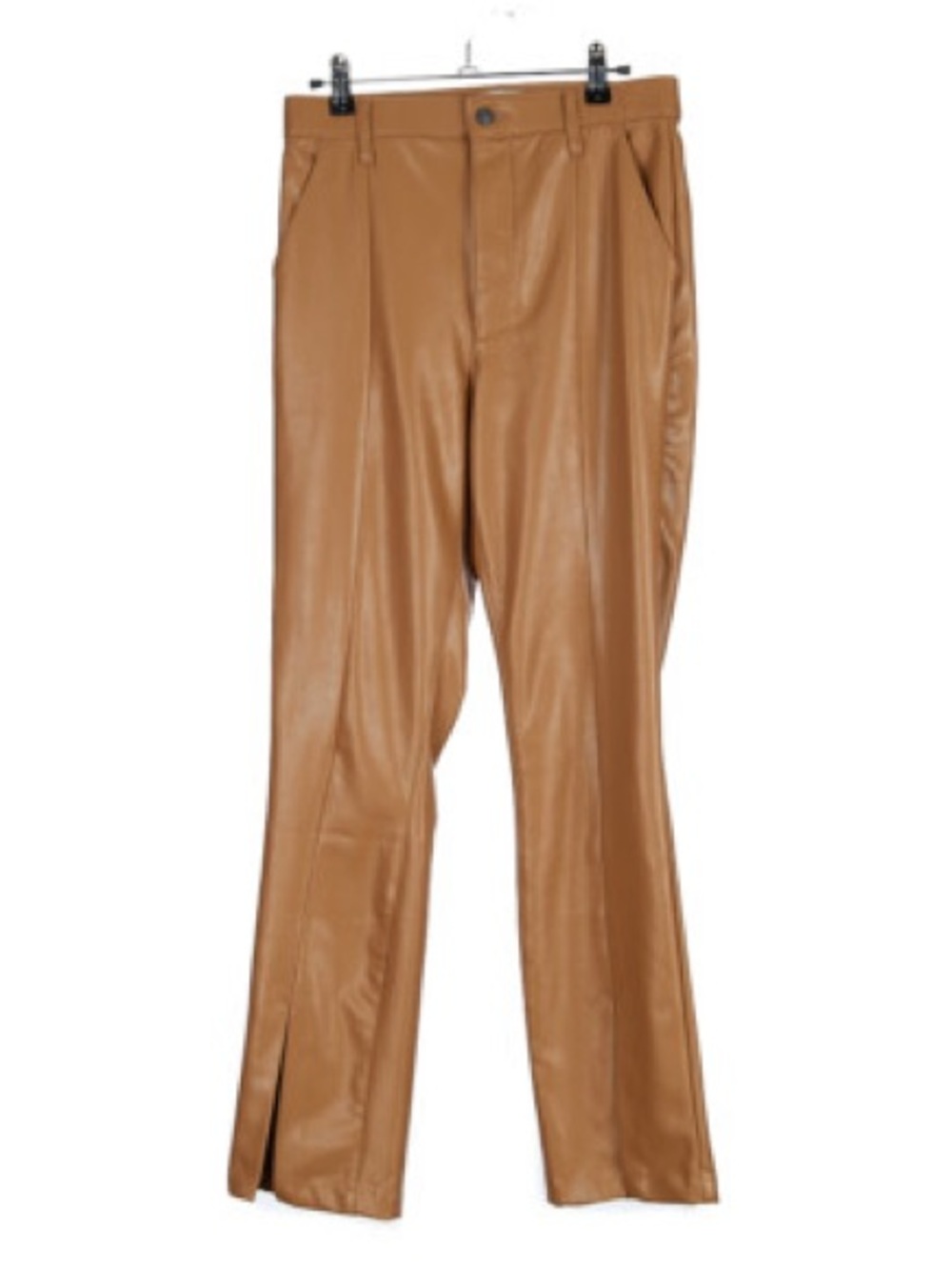 Abercrombie & Fitch Tan Faux Leather Trousers with Front Slits